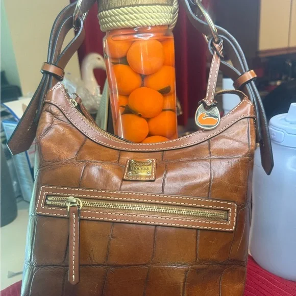 Dooney & Bourke Croc-Embossed Brown Shoulder Bag - Picture 2 of 16